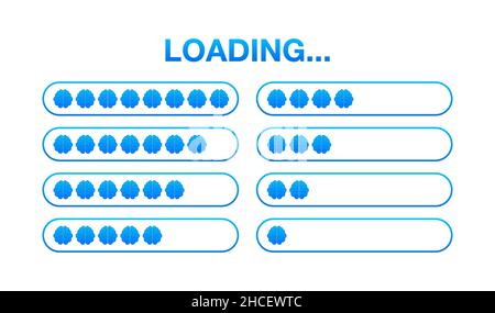 Brain, think loading concept with idea processed on a lightbulb bar. Vector stock illustration. Stock Vector