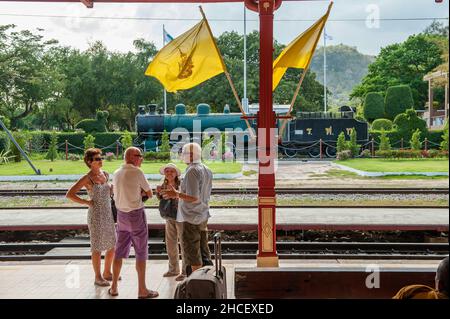 The iconic Hua Hin Railway Station. Hua Hin is an old fishing village that became one of the first and most popular travel destinations in Thailand. Stock Photo