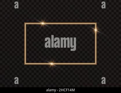 Rectangular gold frame with light effects. Vector illustration. Stock Vector