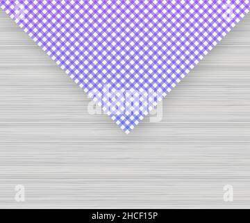 Purple corner tablecloth on white wood table. Vector stock illustration. Stock Vector