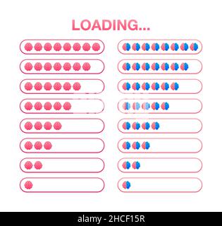 Brain, think loading concept with idea processed on a lightbulb bar. Vector stock illustration. Stock Vector