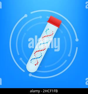 DNA molecule in test tube. Blue icon on white background. Vector illustration. Stock Vector