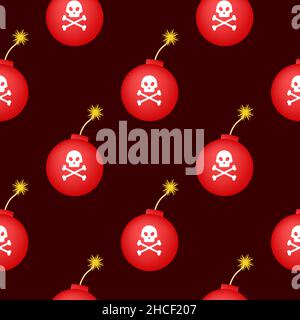 Red bomb dangerous pixel on dark background. Vector illustration. Stock Vector