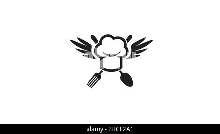 creative chef hat fork spoon wings logo vector symbol sign Stock Vector
