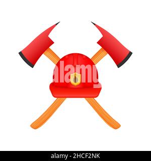 Vintage american illustration with red fire fighter tool. Cartoon vector illustration. Logo, label. Stock Vector