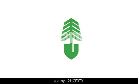 creative cedar tree shovel green leaf ecology logo symbol vector design Stock Vector