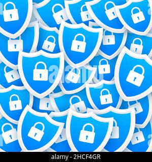 Cyber security vector logo with shield and check mark. Sticker boom style. Security shield concept. Internet security. Vector illustration. Stock Vector