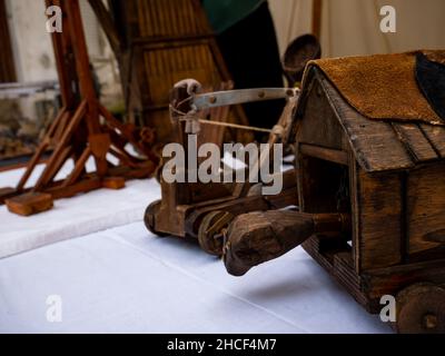 reproduction of a model of a medieval siege ram Stock Photo