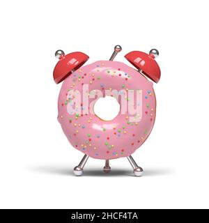 Pink donut alarm concept. 3D illustration Stock Photo