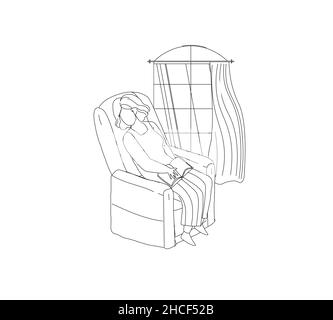 Woman sleeping holding book sitting in armchair Stock Vector