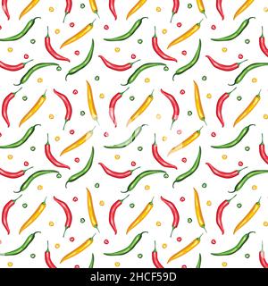 Chili vector colorful, hand drawing , seamless pattern. Stock Vector