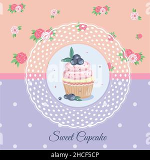 Vintage card with cupcake Stock Vector