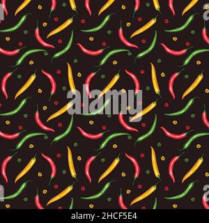 Chili vector colorful, hand drawing , seamless pattern. Stock Vector