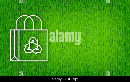 Say no to plastic bags poster. The campaign to reduce the use of plastic bags to put. Line style on green background. Vector illustration. Stock Vector