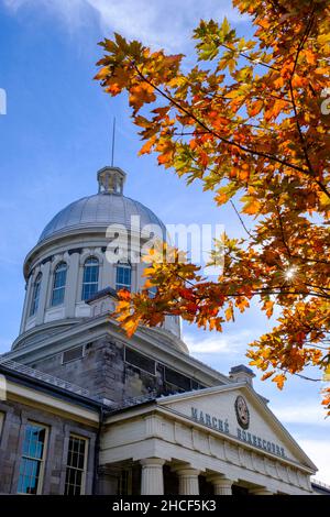 Canadian cities, dome and facade of Marché Bonsecours, Bonsecours Market, National Historic Site of Canada in the Fall, Vieux Montreal, Quebec, Canada Stock Photo