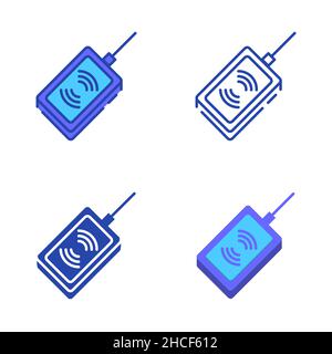 Neon electronic RFID or barcode scanner icon set in flat and line style. Radio frequency identification technology. Vector illustration. Stock Vector