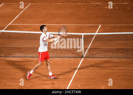 Novak Djokovic against Rafael Nadal during the semi-final of the Roland-Garros 2021, Grand Slam tennis tournament on June 11, 2021. Stock Photo