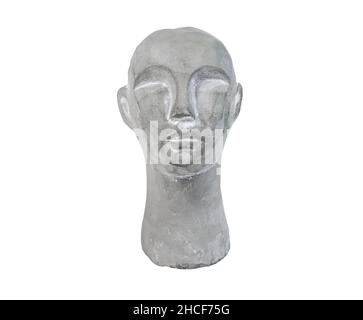 Stone statue of face isolated on white background. Head, bust from gypsum. Stock Photo