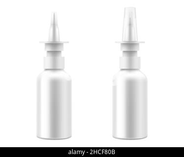 Glossy nasal spray bottle With Transparent Cap mockup , isolated on white background. Template. Realistic 3d vector Stock Vector