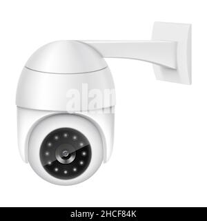 Security camera. White CCTV surveillance system. Monitoring, guard equipment, burglary or robbery prevention. Vector 3d realistic illustration isolate Stock Vector