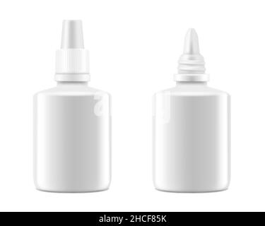 Glossy nasal spray bottle With Transparent Cap mockup , isolated on white background. Template. Realistic 3d vector Stock Vector