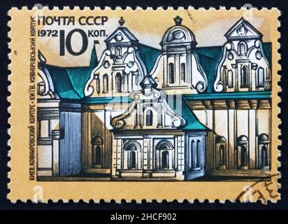 RUSSIA - CIRCA 1972: a stamp printed in the Russia shows Kovnirov Building, Kiev, Ukraine, circa 1972 Stock Photo