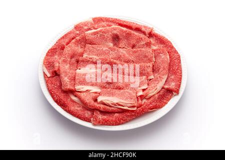 raw beef Japanese Black Wagyu meat isolated on white background Stock Photo