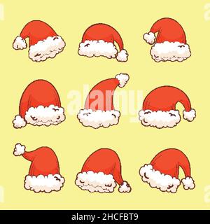 hand drawn santa s hat collection abstract design vector illustration Stock Vector