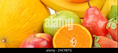 Composition of fruits .Bright background. Wide photo. Stock Photo