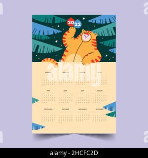 hand drawn flat 2022 calendar template abstract design vector illustration Stock Vector