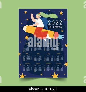 hand drawn flat 2022 calendar template abstract design vector illustration Stock Vector