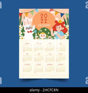 hand drawn flat 2022 calendar template abstract design vector illustration Stock Vector