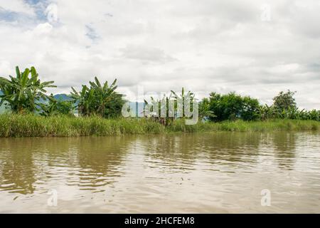 Floating gardens and farmland in Inle Lake, Myanmar, showing the rural life of Burmese people Stock Photo