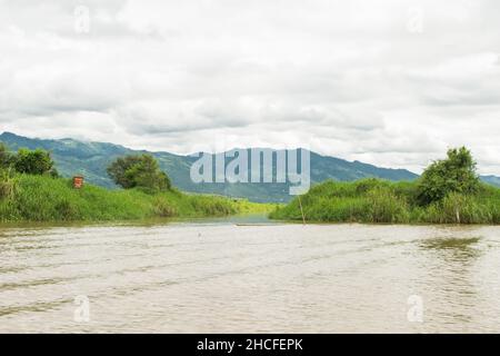 Floating gardens and farmland in Inle Lake, Myanmar, showing the rural life of Burmese people Stock Photo