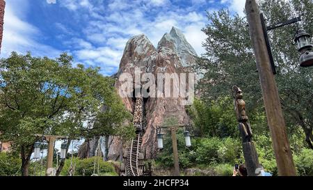 Orlando, FL USA - December 13, 2021:  The Everest roller coaster ride at Animal Kingdom in Disney World. Stock Photo