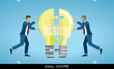Cooperation about idea and development. Vector illustration. Dimension 16:9. EPS10. Stock Vector