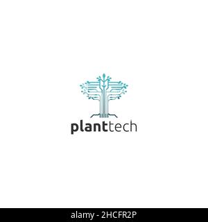 Minimalist flat Plant Tech communicate logo design Stock Vector