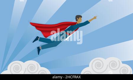 Superman determinated to go higher. Vector illustration. Dimension 16:9. EPS10. Stock Vector