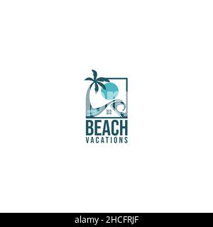 Minimalist flat design Beach Vacations logo design Stock Vector