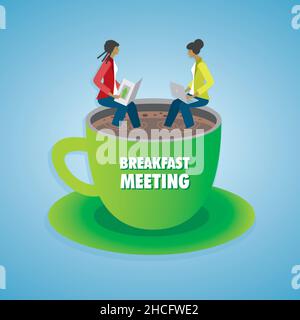 Breakfast meeting with two women. Vector illustration. EPS10. Stock Vector