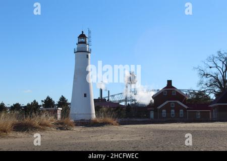 Fort Gratiot Light in Port Huron, Michigan, oldest lighthouse in state Stock Photo