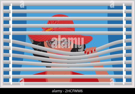 Woman sneaking, controlling. Vector illustration. EPS10. Stock Vector
