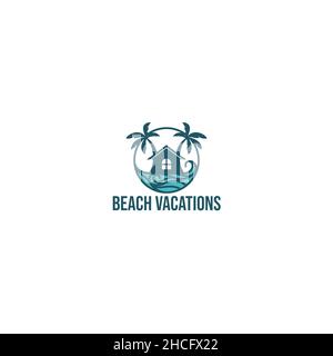Minimalist flat design Beach Vacations logo design Stock Vector