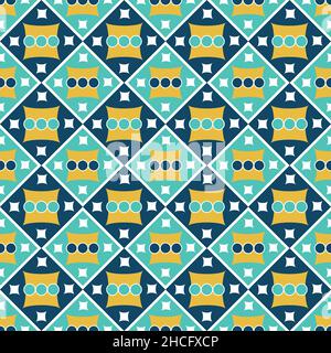 Square tile pattern. Geometric pattern from circles, squares and rhombuses. Stock Vector