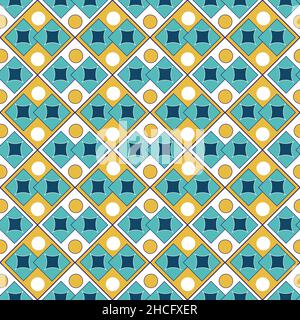 Tile mosaic geometric pattern. Drawing from circles, squares and rhombuses. Stock Vector