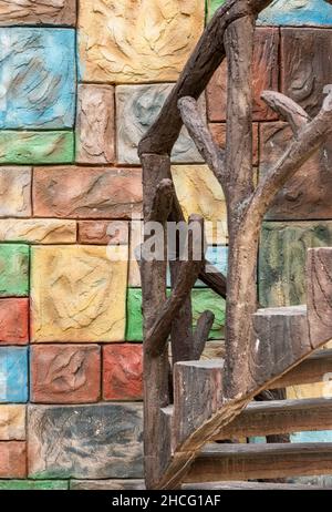 Decorative stair with colorful stone wall inside of a park Stock Photo
