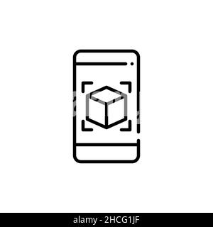 Augmented reality 3d image on a smartphone. Pixel perfect, editable stroke icon Stock Vector