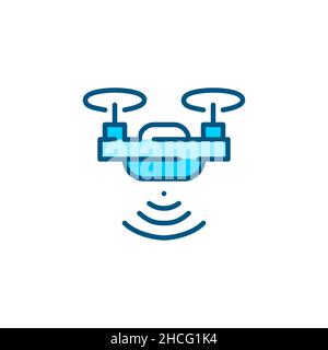 Flying drone with wireless control. Pixel perfect, editable stroke colorful icon Stock Vector
