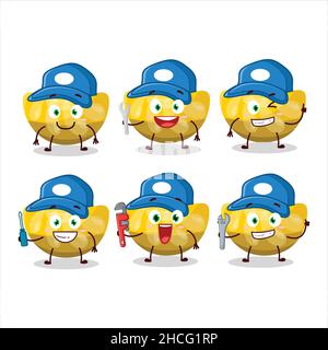 mechanic orange gummy candy cute mascot character with pliers. Vector illustration Stock Vector