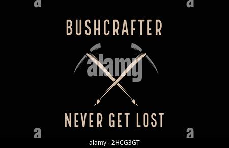 bushcrafter never get lost axe camping monogram text vector template Stock Vector